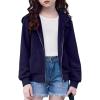 Arshiner Girls Zip Up Hoodies Cropped Full-Zip Hoodie Kids Casual Sweatshirt Spring Fall Jackets with Pockets(Navy Blue)