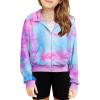 Arshiner Girls Zip Up Hoodies Cropped Full-Zip Hoodie Kids Casual Sweatshirt Spring Fall Jackets with Pockets(Purple&blue)