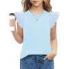 Arshiner Shirts for Girls with Mesh Flying Short Sleeve Crewneck Casual Summer Kids T Shirt Blouse Tops Tee(Blue)