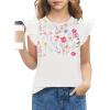 Arshiner Shirts for Girls with Mesh Flying Short Sleeve Crewneck Casual Summer Kids T Shirt Blouse Tops Tee(Flowers)