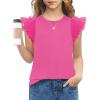 Arshiner Shirts for Girls with Mesh Flying Short Sleeve Crewneck Casual Summer Kids T Shirt Blouse Tops Tee(Hot Pink)