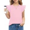 Arshiner Shirts for Girls with Mesh Flying Short Sleeve Crewneck Casual Summer Kids T Shirt Blouse Tops Tee(Pink)