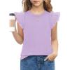 Arshiner Shirts for Girls with Mesh Flying Short Sleeve Crewneck Casual Summer Kids T Shirt Blouse Tops Tee(Purple)