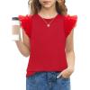 Arshiner Shirts for Girls with Mesh Flying Short Sleeve Crewneck Casual Summer Kids T Shirt Blouse Tops Tee(Red)