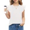 Arshiner Shirts for Girls with Mesh Flying Short Sleeve Crewneck Casual Summer Kids T Shirt Blouse Tops Tee(White)