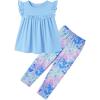 Arshiner Toddler Girls 2-Piece Outfits Ruffle Sleeve Tee & Elastic Waist Pants Kids Summer Clothing Set For 2–10 Years(Blue Butterfly)