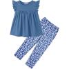 Arshiner Toddler Girls 2-Piece Outfits Ruffle Sleeve Tee & Elastic Waist Pants Kids Summer Clothing Set For 2–10 Years(Blue Floral)