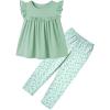 Arshiner Toddler Girls 2-Piece Outfits Ruffle Sleeve Tee & Elastic Waist Pants Kids Summer Clothing Set For 2–10 Years(Green Floral)