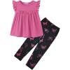 Arshiner Toddler Girls 2-Piece Outfits Ruffle Sleeve Tee & Elastic Waist Pants Kids Summer Clothing Set For 2–10 Years(Hot Pink Butterfly)