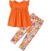Arshiner Toddler Girls 2-Piece Outfits Ruffle Sleeve Tee & Elastic Waist Pants Kids Summer Clothing Set For 2–10 Years(Orange Floral)