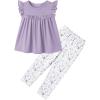 Arshiner Toddler Girls 2-Piece Outfits Ruffle Sleeve Tee & Elastic Waist Pants Kids Summer Clothing Set For 2–10 Years(Purple Floral)