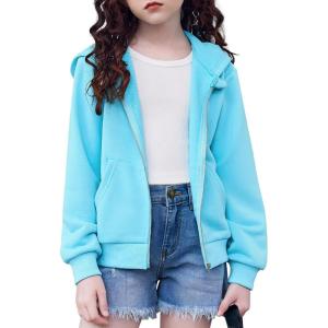 Arshiner Girls Zip Up Hoodies Cropped Full-Zip Hoodie Kids Casual Sweatshirt Spring Fall Jackets with Pockets(Blue)