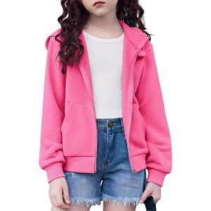 Arshiner Girls Zip Up Hoodies Cropped Full-Zip Hoodie Kids Casual Sweatshirt Spring Fall Jackets with Pockets(Peach Pink)