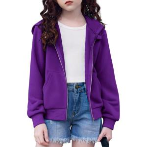 Arshiner Girls Zip Up Hoodies Cropped Full-Zip Hoodie Kids Casual Sweatshirt Spring Fall Jackets with Pockets(Purple)