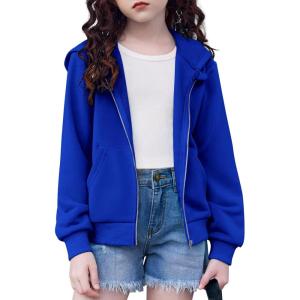 Arshiner Girls Zip Up Hoodies Cropped Full-Zip Hoodie Kids Casual Sweatshirt Spring Fall Jackets with Pockets(Royal Blue)