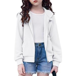 Arshiner Girls Zip Up Hoodies Cropped Full-Zip Hoodie Kids Casual Sweatshirt Spring Fall Jackets with Pockets(White)
