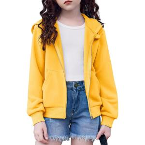 Arshiner Girls Zip Up Hoodies Cropped Full-Zip Hoodie Kids Casual Sweatshirt Spring Fall Jackets with Pockets(Yellow)