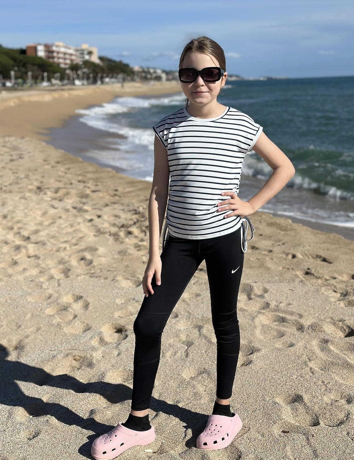 image:imageArshiner Girls Cap Sleeve T Shirts Ruched Knot Side Summer Crewneck Casual Tops Blouse TeeBlack Stripe