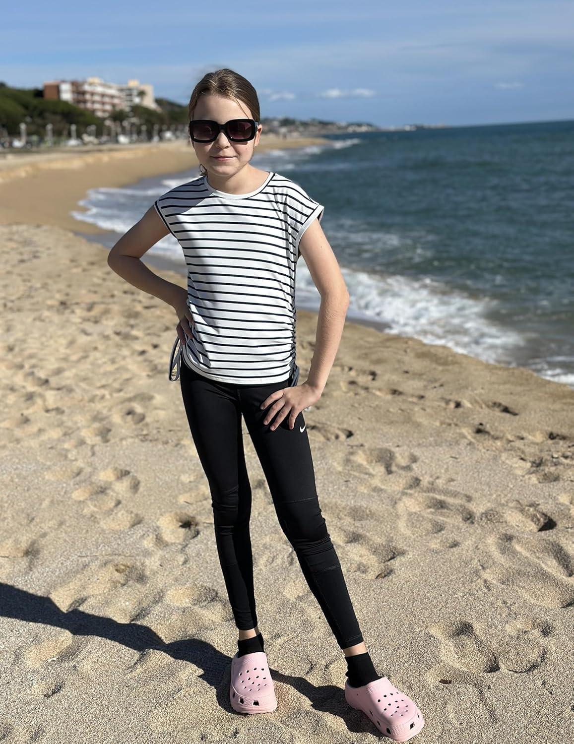 image:imageArshiner Girls Cap Sleeve T Shirts Ruched Knot Side Summer Crewneck Casual Tops Blouse TeeBlack Stripe