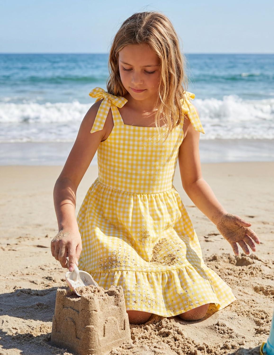 image:imageArshiner Girls Summer Dress Bowknot Strap Casual Sleeveless Tiered Sundress with Pockets 614 YearsYellow Plaid