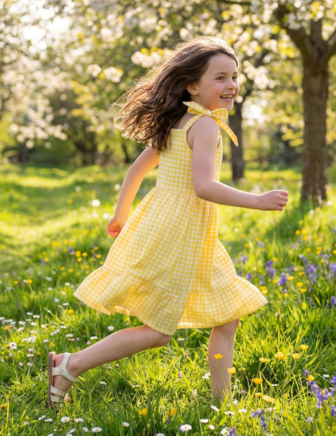 image:imageArshiner Girls Summer Dress Bowknot Strap Casual Sleeveless Tiered Sundress with Pockets 614 YearsYellow Plaid