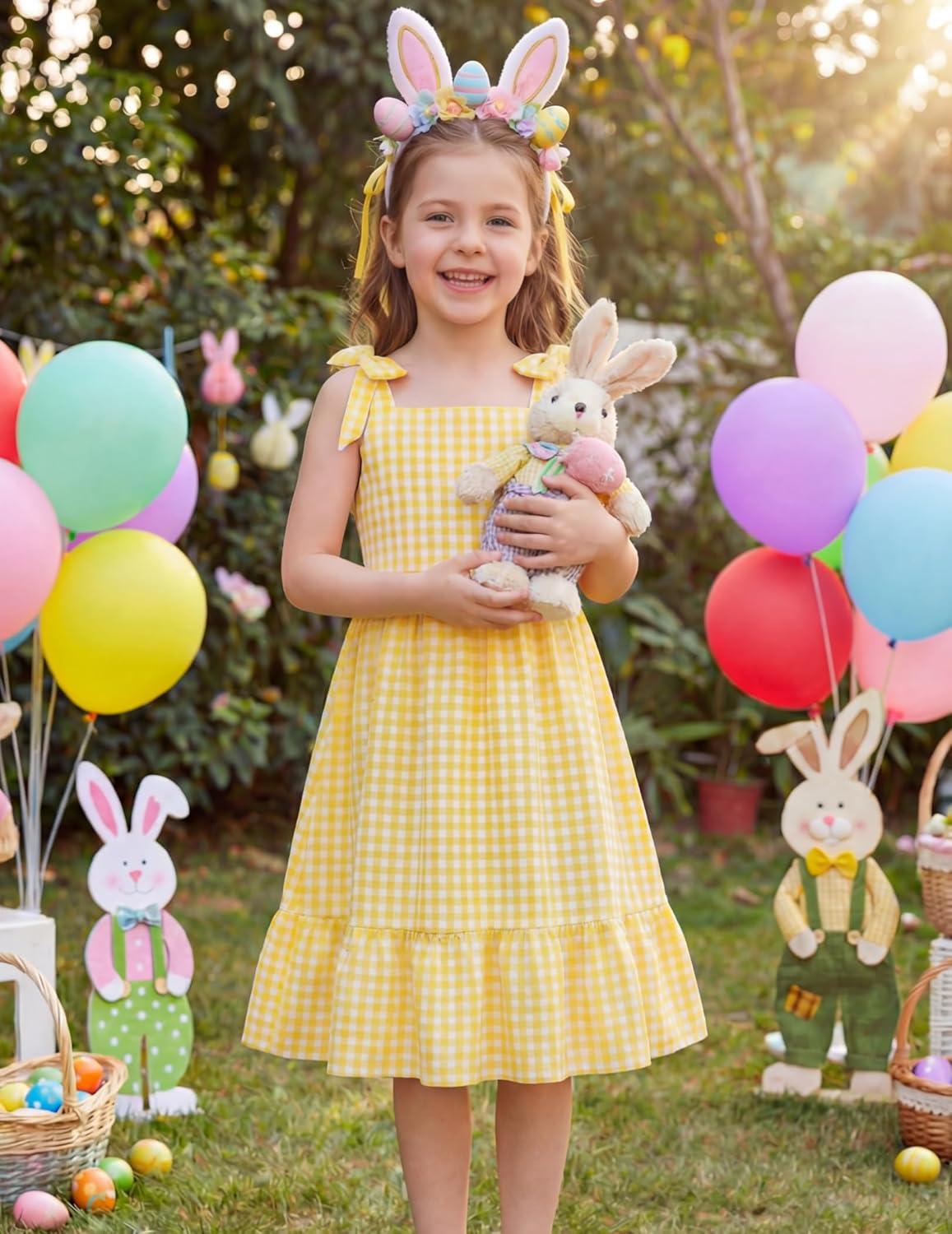 image:imageArshiner Girls Summer Dress Bowknot Strap Casual Sleeveless Tiered Sundress with Pockets 614 YearsYellow Plaid