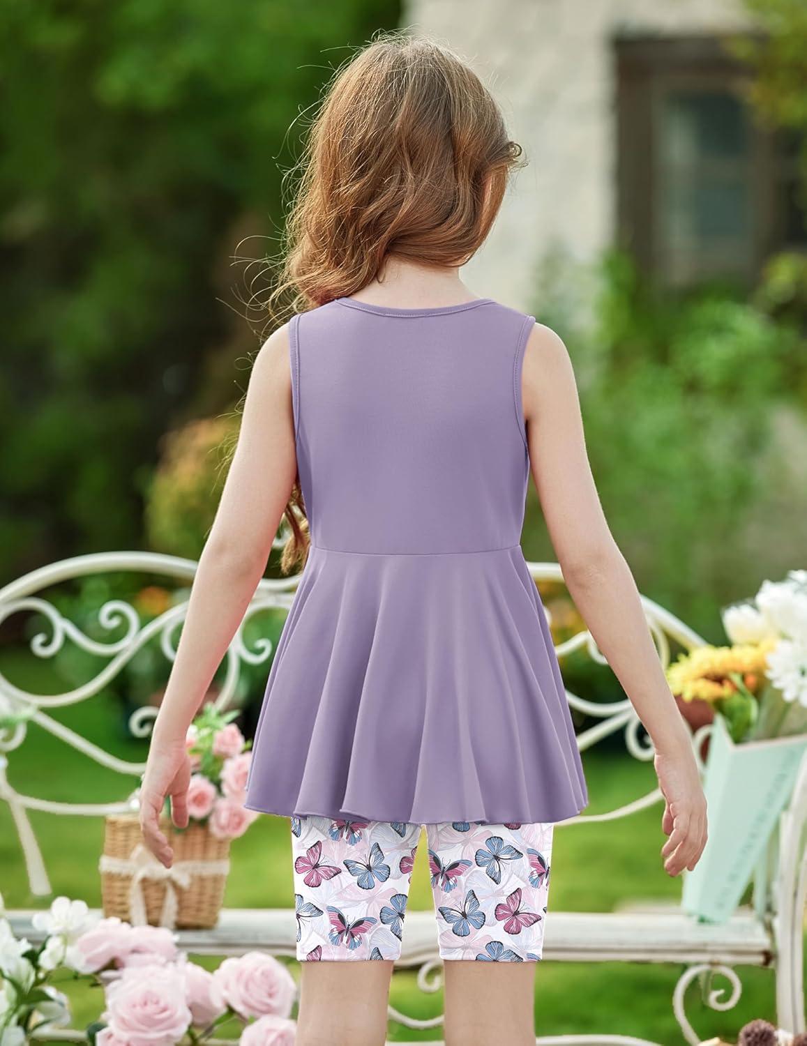image:imageArshiner Toddler Girl Clothes 2 Piece Bowknot Sleeveless Top Dress and Leggings Shorts Set Kids Summer OutfitsLight Purple Butterfly