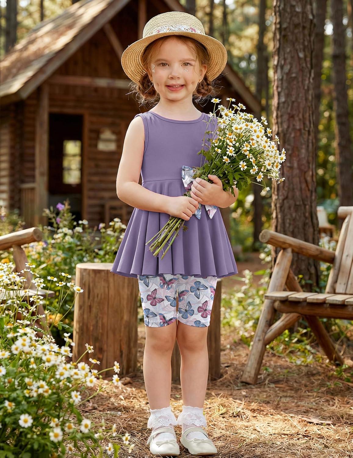 image:imageArshiner Toddler Girl Clothes 2 Piece Bowknot Sleeveless Top Dress and Leggings Shorts Set Kids Summer OutfitsLight Purple Butterfly