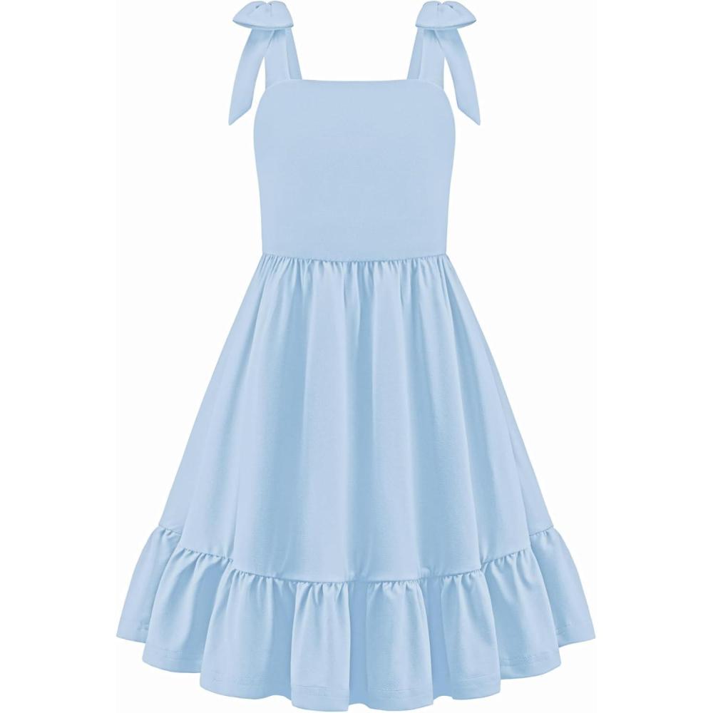 image:imageArshiner Girls Summer Dress Bowknot Strap Casual Sleeveless Tiered Sundress with Pockets 614 YearsBlue