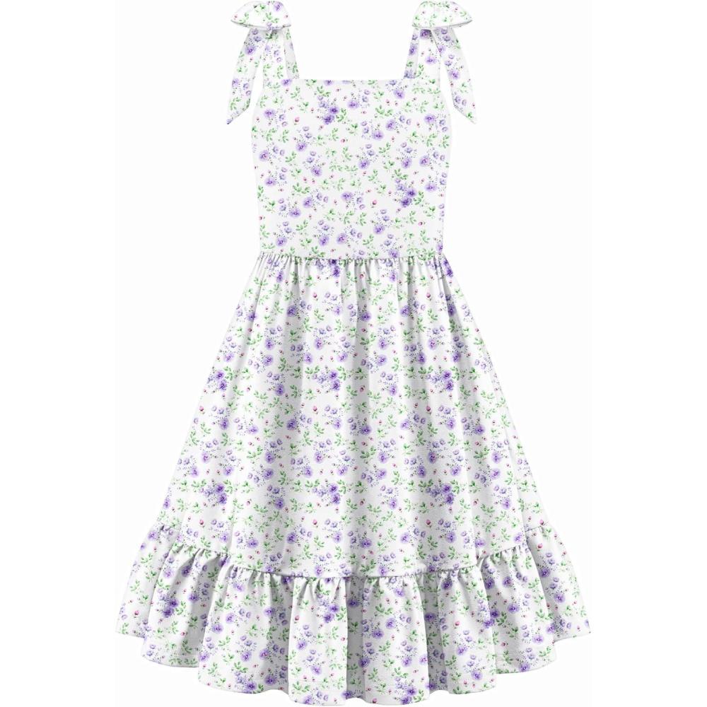 image:imageArshiner Girls Summer Dress Bowknot Strap Casual Sleeveless Tiered Sundress with Pockets 614 YearsPurple Floral
