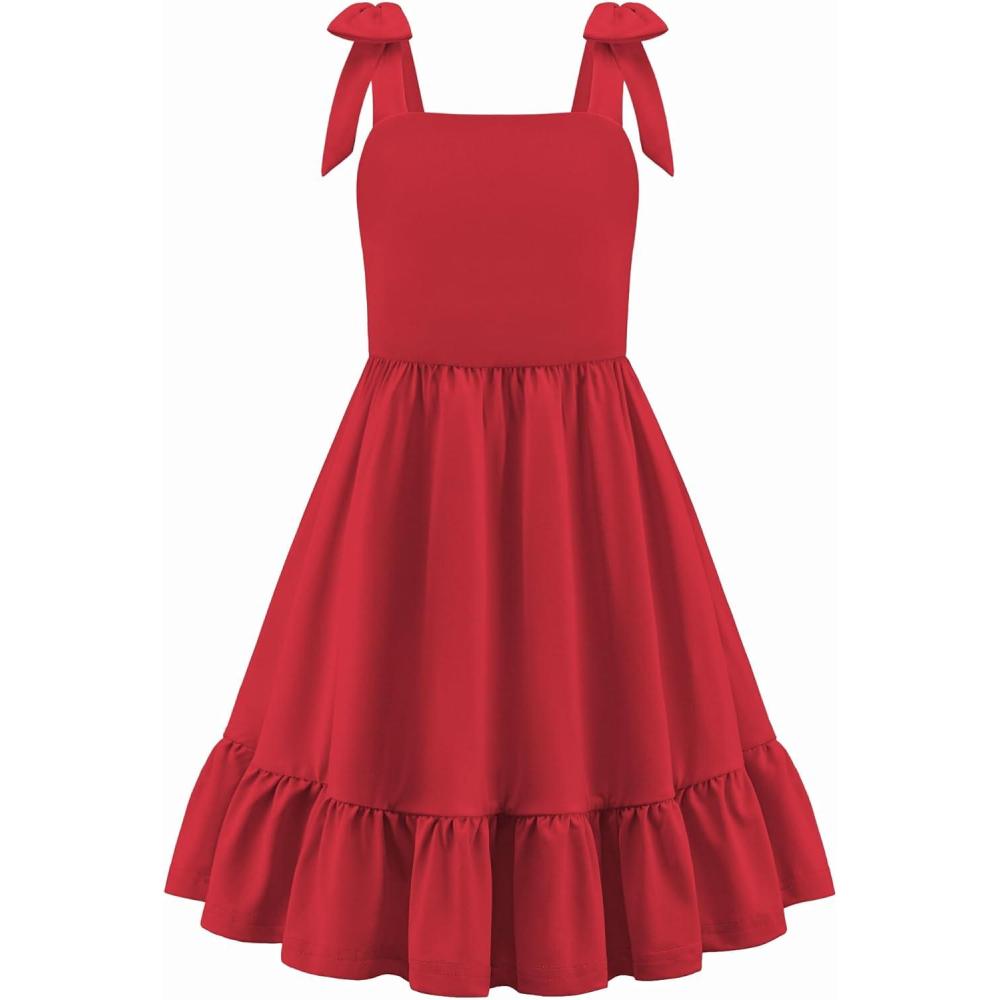 image:imageArshiner Girls Summer Dress Bowknot Strap Casual Sleeveless Tiered Sundress with Pockets 614 YearsRed