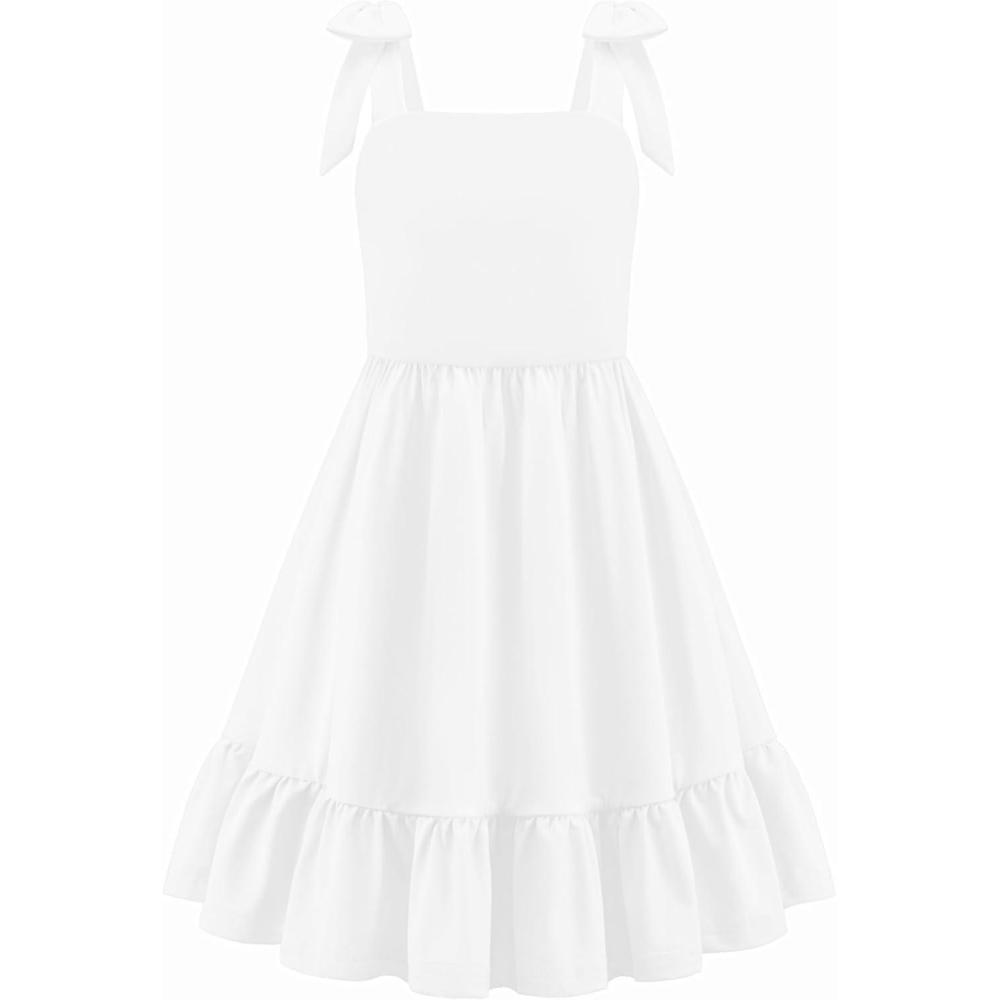 image:imageArshiner Girls Summer Dress Bowknot Strap Casual Sleeveless Tiered Sundress with Pockets 614 YearsWhite