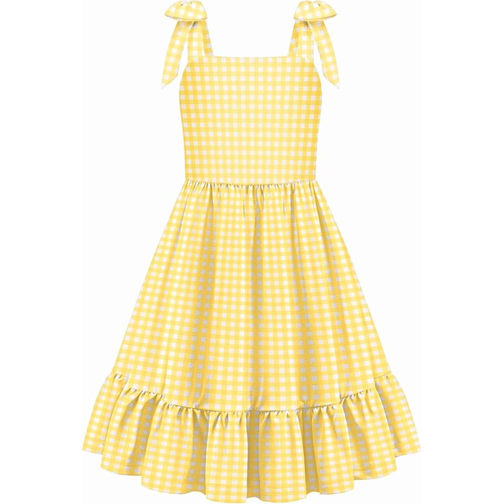 image:imageArshiner Girls Summer Dress Bowknot Strap Casual Sleeveless Tiered Sundress with Pockets 614 YearsYellow Plaid