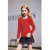 Arshiner 2 Pack Girls Long Sleeve Henley T Shirts Button Down Slim Fit Tops Round Neck Ribbed Knit Shirts(Red/Black)