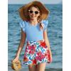 Arshiner Girls 2 Piece Outfits Summer Clothes Ruffle Short Sleeve Shirts Top and High Waist Paper Bag Shorts Set with Pockets(Blue-floral Print)