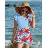 Arshiner Girls 2 Piece Outfits Summer Clothes Ruffle Short Sleeve Shirts Top and High Waist Paper Bag Shorts Set with Pockets(Blue-floral Print)