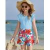 Arshiner Girls 2 Piece Outfits Summer Clothes Ruffle Short Sleeve Shirts Top and High Waist Paper Bag Shorts Set with Pockets(Blue-floral Print)