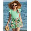 Arshiner Girls 2 Piece Outfits Summer Clothes Ruffle Short Sleeve Shirts Top and High Waist Paper Bag Shorts Set with Pockets(Light Green-floral)