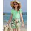 Arshiner Girls 2 Piece Outfits Summer Clothes Ruffle Short Sleeve Shirts Top and High Waist Paper Bag Shorts Set with Pockets(Light Green-floral)