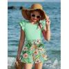 Arshiner Girls 2 Piece Outfits Summer Clothes Ruffle Short Sleeve Shirts Top and High Waist Paper Bag Shorts Set with Pockets(Light Green-floral)