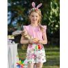 Arshiner Girls 2 Piece Outfits Summer Clothes Ruffle Short Sleeve Shirts Top and High Waist Paper Bag Shorts Set with Pockets(Pink-floral Print)