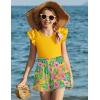 Arshiner Girls 2 Piece Outfits Summer Clothes Ruffle Short Sleeve Shirts Top and High Waist Paper Bag Shorts Set with Pockets(Yellow-floral Print)