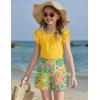 Arshiner Girls 2 Piece Outfits Summer Clothes Ruffle Short Sleeve Shirts Top and High Waist Paper Bag Shorts Set with Pockets(Yellow-floral Print)