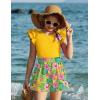 Arshiner Girls 2 Piece Outfits Summer Clothes Ruffle Short Sleeve Shirts Top and High Waist Paper Bag Shorts Set with Pockets(Yellow-floral Print)