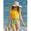 Arshiner Girls 2 Piece Outfits Summer Clothes Ruffle Short Sleeve Shirts Top and High Waist Paper Bag Shorts Set with Pockets(Yellow-floral Print)