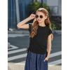 Arshiner Girls Cap Sleeve T Shirts Ruched Knot Side Summer Crewneck Casual Tops Blouse Tee(Black)