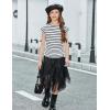 Arshiner Girls Cap Sleeve T Shirts Ruched Knot Side Summer Crewneck Casual Tops Blouse Tee(Black Stripe)