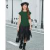 Arshiner Girls Cap Sleeve T Shirts Ruched Knot Side Summer Crewneck Casual Tops Blouse Tee(Green)