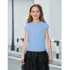 Arshiner Girls Cap Sleeve T Shirts Ruched Knot Side Summer Crewneck Casual Tops Blouse Tee(Light Blue)