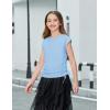 Arshiner Girls Cap Sleeve T Shirts Ruched Knot Side Summer Crewneck Casual Tops Blouse Tee(Light Blue)